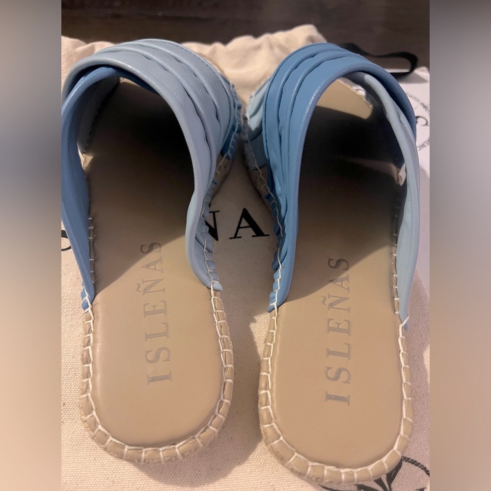 Isleñas Sundance Criss Cross Sandals Wavy Blues size 8 38 New in Box & dust bag - Picture 4 of 7